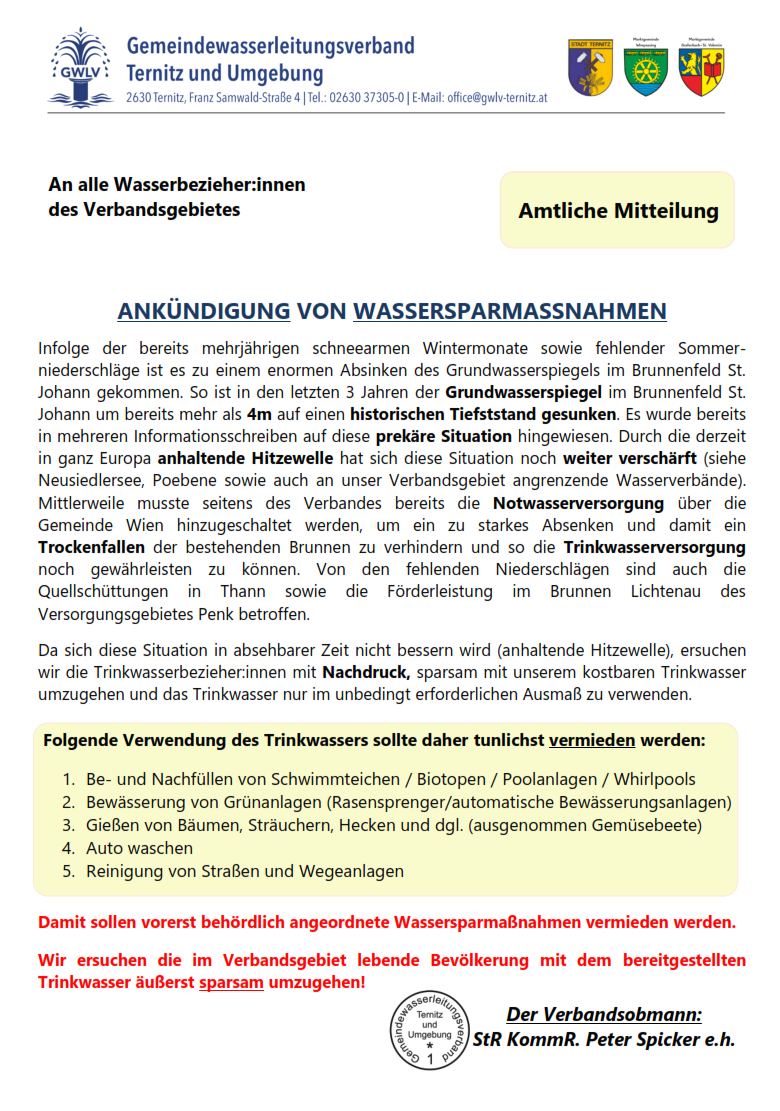 Wassersparmaßnahmen