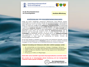 Ankündigung von Wassersparmaßnahmen